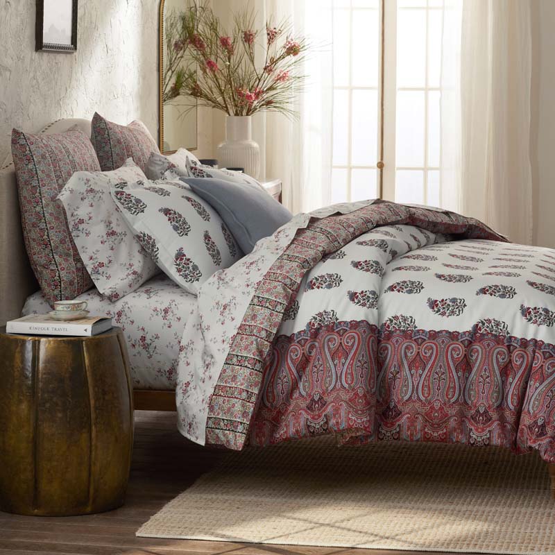 Rupa Premium Smooth Sateen Fitted Bed Sheet - Cream Multi, Full