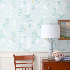 Aqua Leaf Silhouette Removable Wallpaper - Teal Blue, Panel