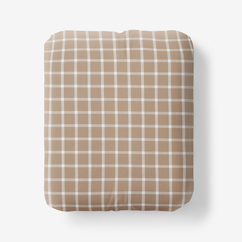 Classic Stripes and Plaids Cool Yarn-Dyed Cotton Percale Fitted Bed Sheet - Windowpane Taupe, Twin XL